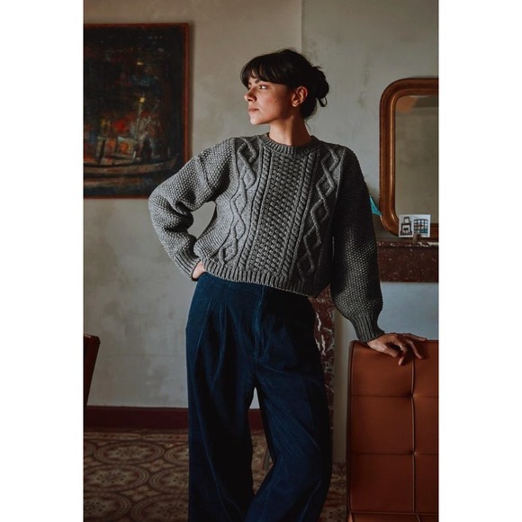 Lenvers Sweaters - Lenvers Paola Cable Knit Spanish Wool Sweater Women's Medium Grey Boxy